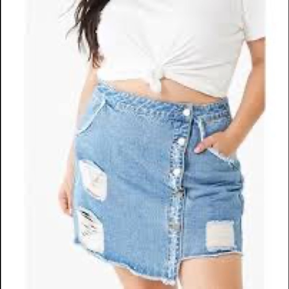 Distressed denim skirt
